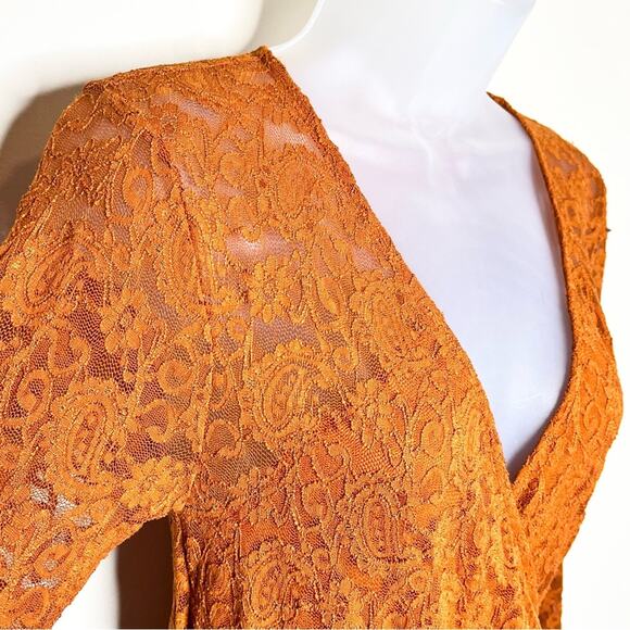 NWT FREE PEOPLE bohemian Pearl Lace Faux Wrap Spanish Chestnut Brown Sz Small - Picture 4 of 9